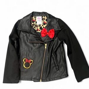 Girls 4T Minnie Mouse Disney Black Faux Leather Jacket